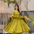 Refreshing Lime Green Muslin Digital Printed Anarkali Salwar Suit with Dupatta