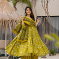 Refreshing Lime Green Muslin Digital Printed Anarkali Salwar Suit with Dupatta