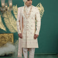 Fancy Cream Art Silk Embroidered Sherwani with Dupatta for Wedding