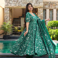 Simply Green Muslin Digital Printed Anarkali Salwar Suit with Dupatta