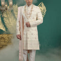 Fancy Cream Art Silk Embroidered Sherwani with Dupatta for Wedding