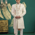 Fancy Cream Art Silk Embroidered Sherwani with Dupatta for Wedding