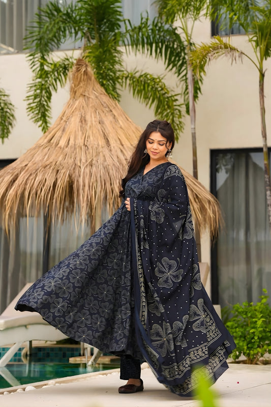 Stunning Black Muslin Digital Floral Printed Anarkali Salwar Suit with Dupatta