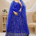 Stunning Royal Blue Georgette Designer Lehenga Choli with Embroidery Work and Matching Dupatta