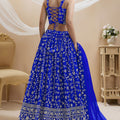 Stunning Royal Blue Georgette Designer Lehenga Choli with Embroidery Work and Matching Dupatta