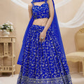 Stunning Royal Blue Georgette Designer Lehenga Choli with Embroidery Work and Matching Dupatta