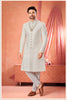 Stylish Off-White Art Silk Heavy Embroidered Sherwani for Men with Pyjama for Wedding