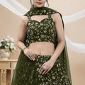Elegant Olive Green Georgette Designer Lehenga Choli with Embroidery Work and Matching Dupatta