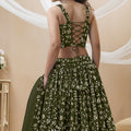 Elegant Olive Green Georgette Designer Lehenga Choli with Embroidery Work and Matching Dupatta