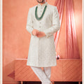 Premium Off-White Art Silk Heavy Embroidered Sherwani for Men with Pyjama for Wedding