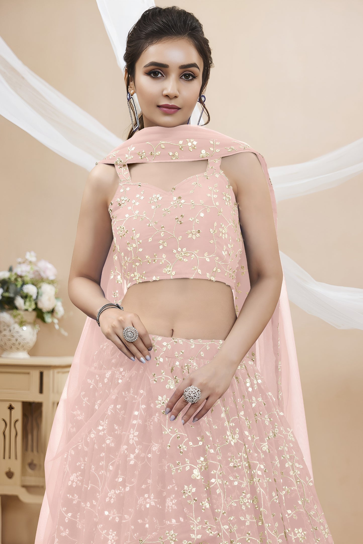 Wonderful Pink Georgette Designer Lehenga Choli with Embroidery Work and Matching Dupatta