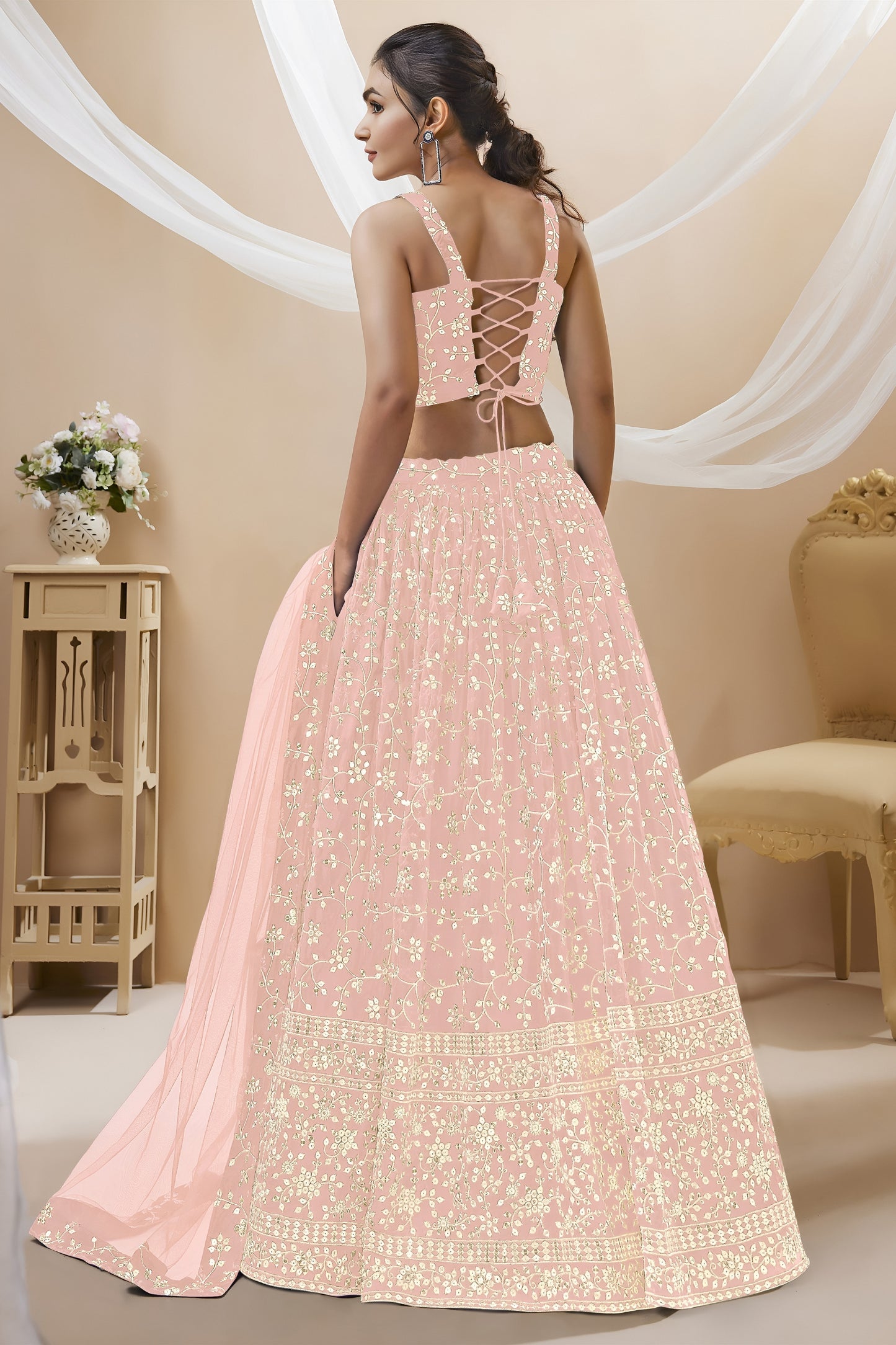 Wonderful Pink Georgette Designer Lehenga Choli with Embroidery Work and Matching Dupatta
