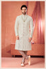 Trendy Off-White Art Silk Embroidered Sherwani for Men with Pyjama for Wedding