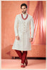 Royal Off-White Art Silk Embroidered Sherwani for Men with Maroon Pyjama for Wedding