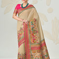 Stylish Beige Soft Silk Designer Saree Multicolor Woven Border for Women