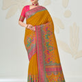 Premium Mustard Yellow Soft Silk Saree Multicolor Woven Border for Women
