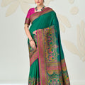 Royal Teal Green Soft Silk Designer Saree Multicolor Woven Border for Women