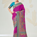 Stunning Magenta Pink Soft Silk Designer Saree Multicolor Woven Border for Women