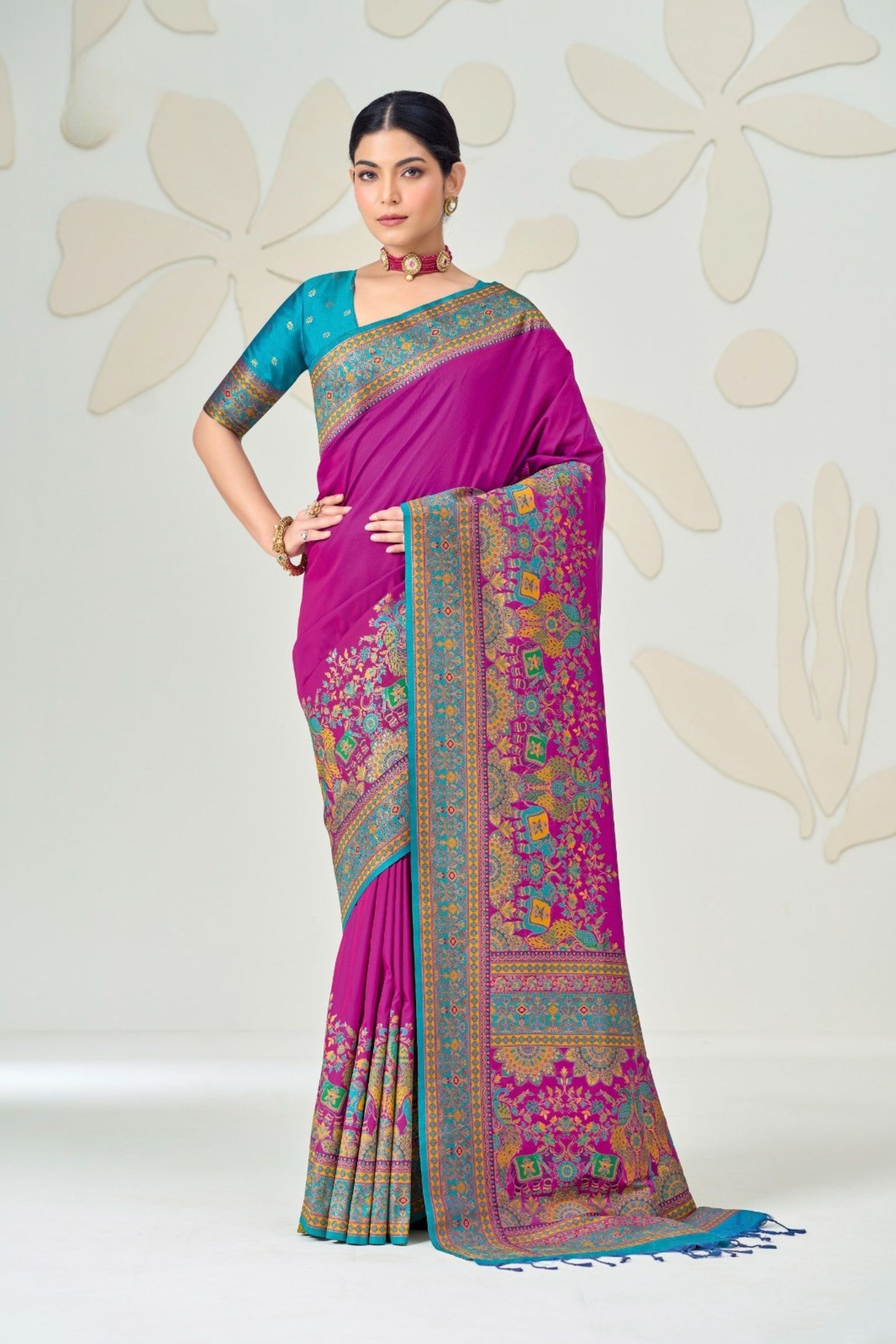 Stunning Magenta Pink Soft Silk Designer Saree Multicolor Woven Border for Women