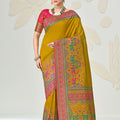 Amazing Mustard Yellow Soft Silk Designer Saree Multicolor Woven Border for Women