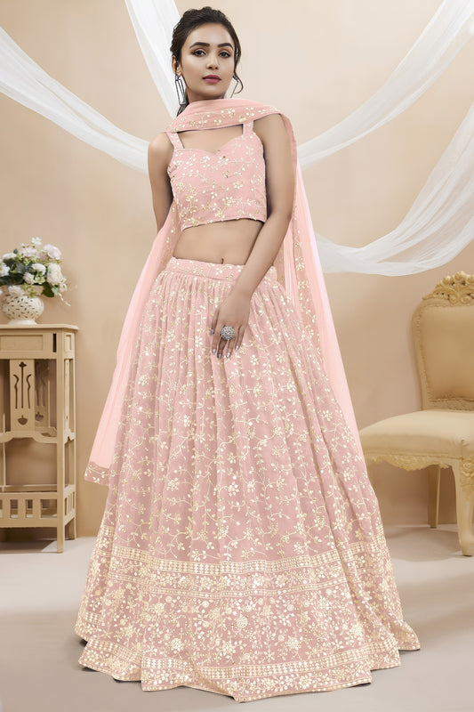 Wonderful Pink Georgette Designer Lehenga Choli with Embroidery Work and Matching Dupatta