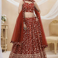 Stylish Red Georgette Designer Lehenga Choli with Embroidery Work and Matching Dupatta