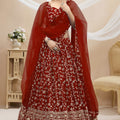 Stylish Red Georgette Designer Lehenga Choli with Embroidery Work and Matching Dupatta