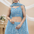 Glorious Sky Blue Georgette Designer Lehenga Choli with Embroidery Work and Matching Dupatta