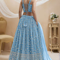 Glorious Sky Blue Georgette Designer Lehenga Choli with Embroidery Work and Matching Dupatta