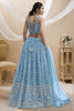 Glorious Sky Blue Georgette Designer Lehenga Choli with Embroidery Work and Matching Dupatta