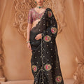 Premium Black Handloom Silk Saree Embroidery Work for Women