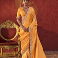 Stylish Yellow Viscose Saree Zari Embroidery Work for Women