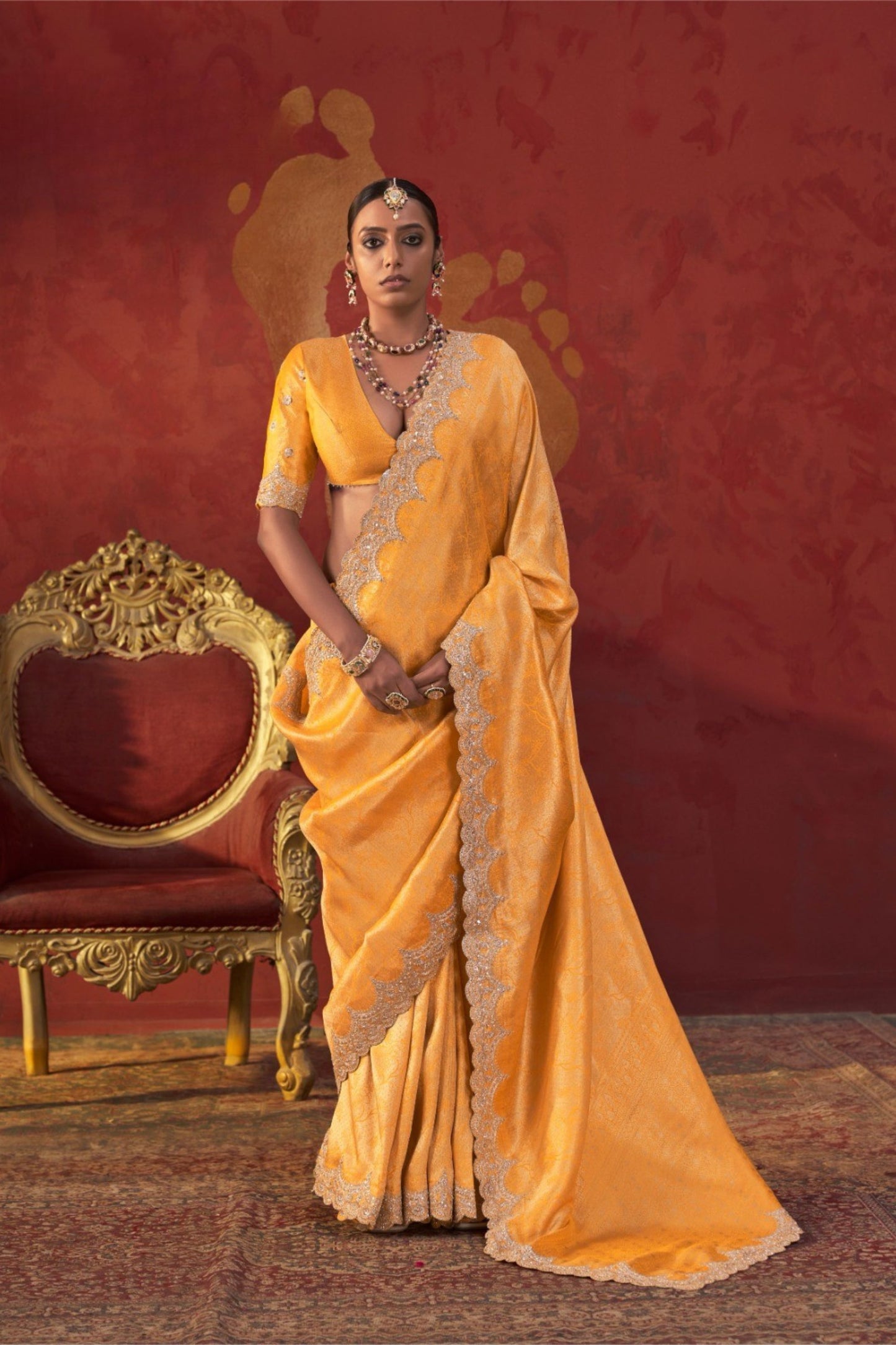 Stylish Yellow Viscose Saree Zari Embroidery Work for Women