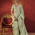 Graceful Pista Green Viscose Saree Zari Embroidery Work for Women