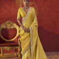 Elegant Yellow Viscose Saree Zari Embroidery Work for Women