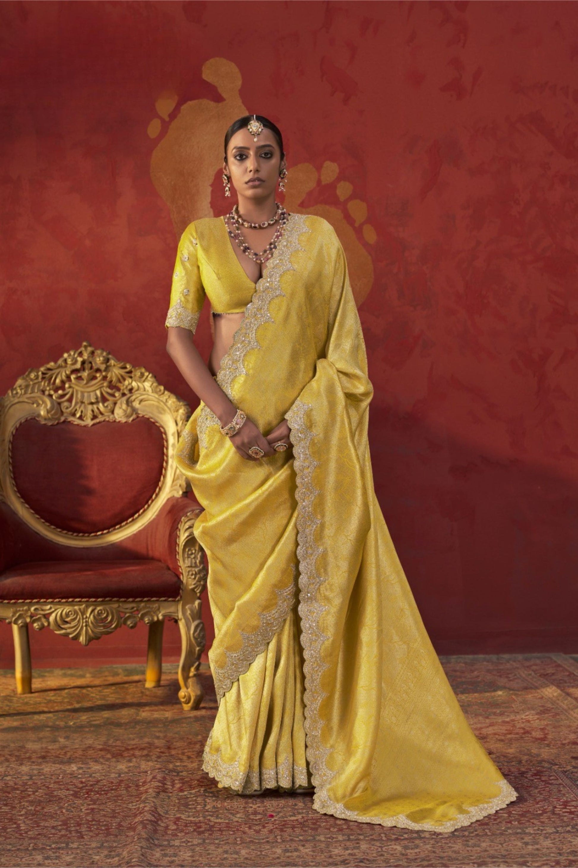 Elegant Yellow Viscose Saree Zari Embroidery Work for Women