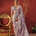 Premium Lavender Viscose Saree Zari Embroidery Work for Women