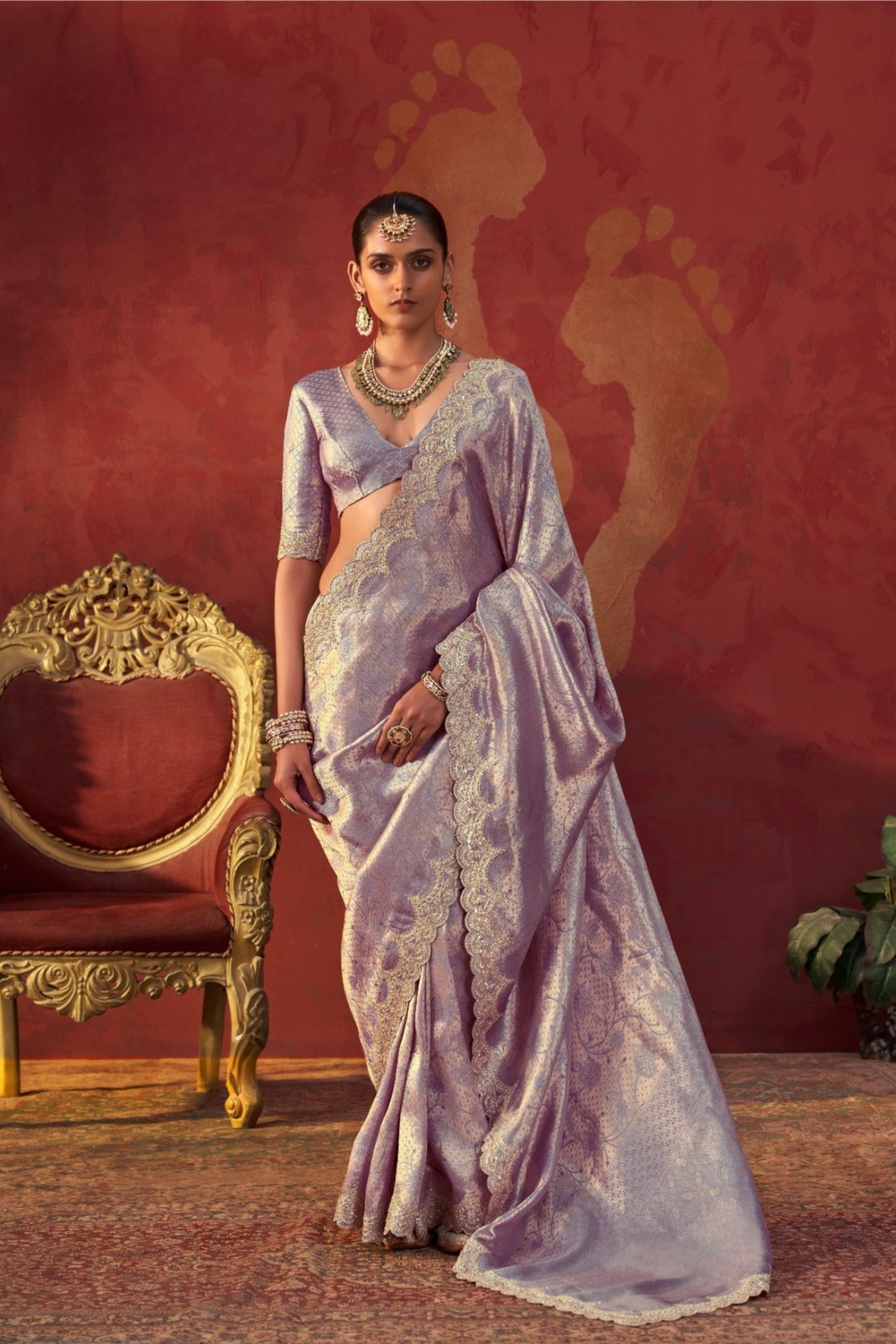 Premium Lavender Viscose Saree Zari Embroidery Work for Women