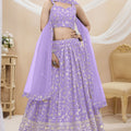 Superb Lavender Georgette Designer Lehenga Choli with Embroidery Work and Matching Dupatta