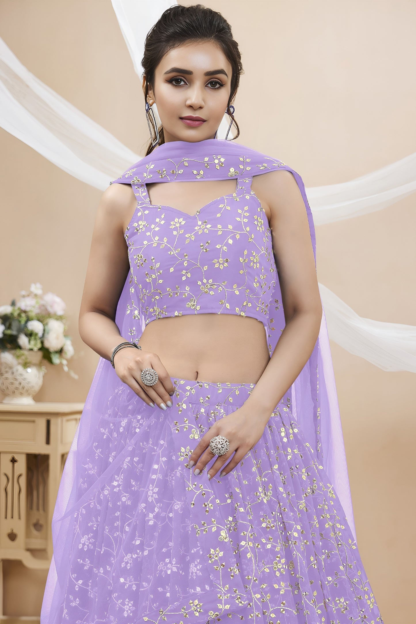 Superb Lavender Georgette Designer Lehenga Choli with Embroidery Work and Matching Dupatta