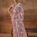 Stylish Lavender Organza Saree Floral Embroidery for Women