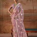 Graceful Lavender Organza Saree Floral Embroidery for Women