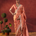 Elegant Peach Viscose Saree Floral Print Embroidery Border for Women