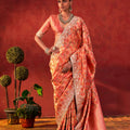 Stunning Peach Viscose Designer Saree Floral Embroidery