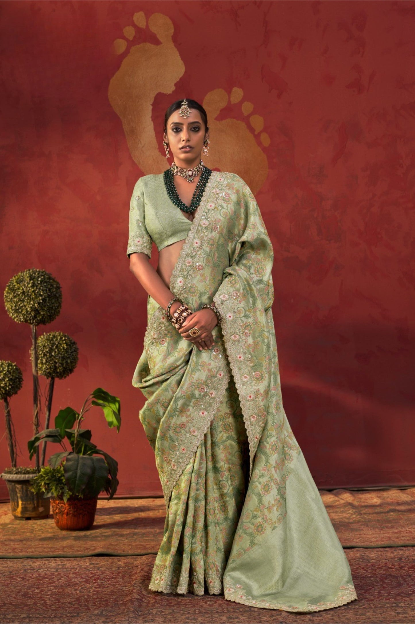Graceful Pista Green Viscose Saree Embroidery Border for Women