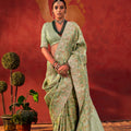 Graceful Pista Green Viscose Saree Floral Embroidery