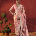 Beautiful Pink Viscose Designer Saree Embroidery Border for Women
