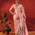 Beautiful Pink Viscose Saree with Floral Embroidery