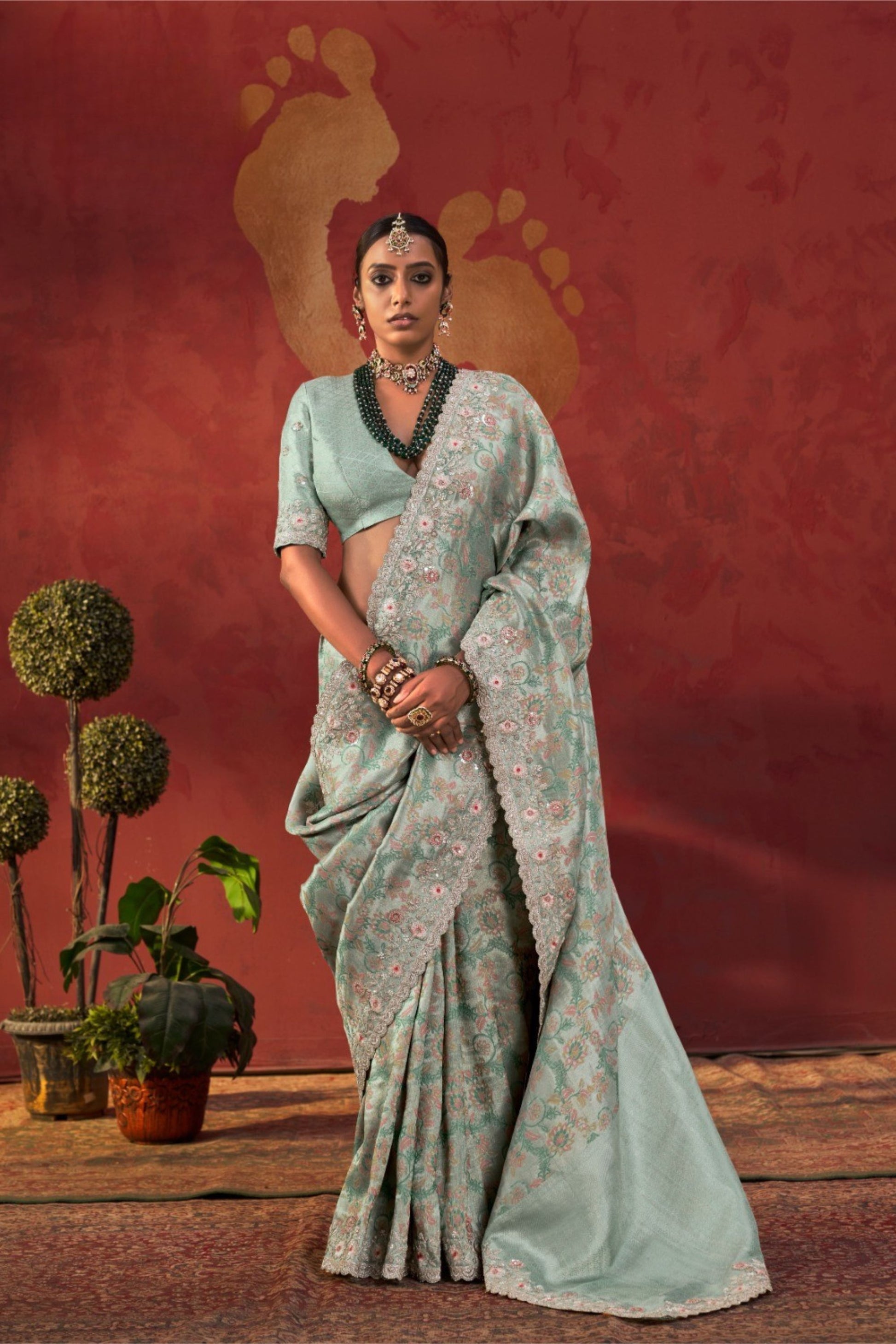 Stunning Mint Green Viscose Saree Embroidery Border for Women