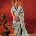 Vibrant Sea Green Viscose Saree with Floral Embroidery